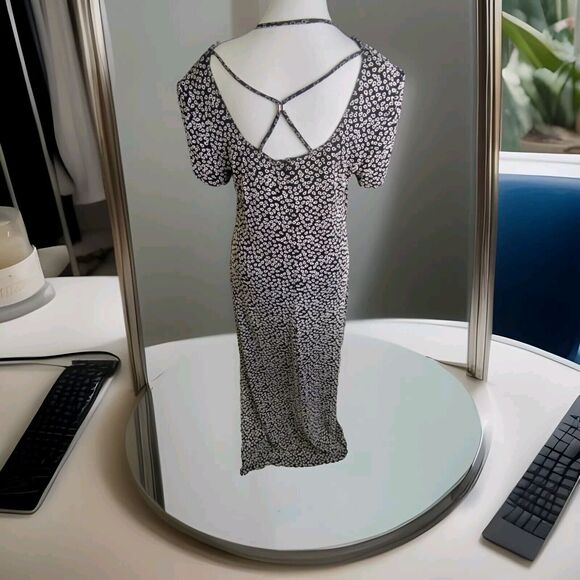 Joseph Ribkoff Maxi Dress Floral Black Size 12 Slit Sides Zip Back Stretch - Picture 5 of 11